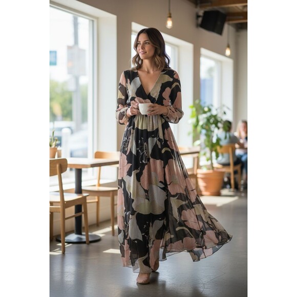 Lulu's Maxi Dress XS Wondrous Water Lilies Maxi Fairy Grunge Whimsigoth - Picture 1 of 16